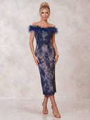 Mermaid Evening Dresses Off Shoulder Tea Length Sleeveless Cocktail Party Dress with Fether/Back Zipper