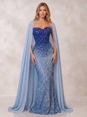 Mermaid Evening Dresses Sequin Strapless Floor Length Formal Party Dress with Cape/Back Zipper