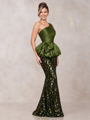 Mermaid Evening Dresses Sequin One Shoulder Floor Length Formal Dress with Pleats/Back Zipper