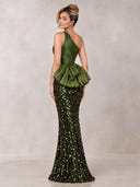 Mermaid Evening Dresses Sequin One Shoulder Floor Length Formal Dress with Pleats/Back Zipper