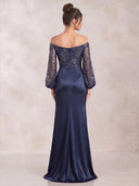 Mermaid Evening Dresses Satin Off Shoulder Floor Length Formal Dress with Sequin/Back Zipper
