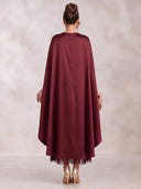 A Line Evening Dresses Satin Crew Neck Tea Length Cape Sleeves Formal Dress with Tassel/Back Zipper