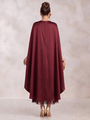 A Line Evening Dresses Satin Crew Neck Tea Length Cape Sleeves Formal Dress with Tassel/Back Zipper