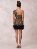 Mermaid Evening Dresses Sequin One Shoulder Mini Length Cocktail Party Dress with Fether/Back Zipper