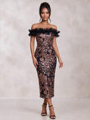 Mermaid Evening Dresses Sequin Off Shoulder Midi Length Cocktail Party Dress with Tulle Pleats/Back Zipper