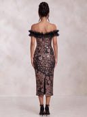 Mermaid Evening Dresses Sequin Off Shoulder Midi Length Cocktail Party Dress with Tulle Pleats/Back Zipper