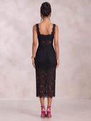 Mermaid Evening Dresses Lace Square Neck Midi Length Cocktail Party Dress with Pleats/Back Zipper