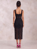 Mermaid Evening Dresses Lace Square Neck Midi Length Cocktail Party Dress with Pleats/Back Zipper