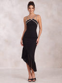 Mermaid Evening Dresses Chiffon V Neck Tea Length Cocktail Party Dress with Beads/Back Zipper