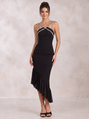 Mermaid Evening Dresses Chiffon V Neck Tea Length Cocktail Party Dress with Beads/Back Zipper