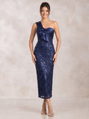 Mermaid Evening Dresses Sequin Lace One Shoulder Ankle Length Cocktail Party Dress with Satin/Back Zipper