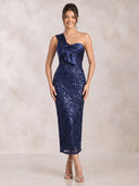 Mermaid Evening Dresses Sequin Lace One Shoulder Ankle Length Cocktail Party Dress with Satin/Back Zipper