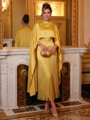 A Line Evening Dresses Satin Crew Neck Tea Length Cocktail Party Dress with Pleats/Back Zipper