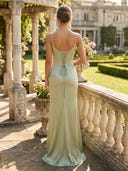 Satin A Line Sweehheart Corset Sleeveless Long Formal Dresses with Slit