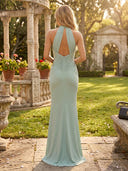 Satin Mermaid V Neck Sleeveless Long Formal Dresses with Pleated