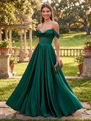 Satin A Line Off Shoulder Long Sweetheart Formal Dresses