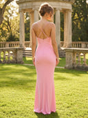 Satin Mermaid V Neck Spaghetti Straps Long Formal Dresses