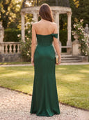 Satin Mermaid Off Shoulder Long Sweetheart Formal Dresses with Slit