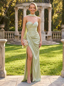Satin Mermaid Strapless Long Formal Dresses with Scarf