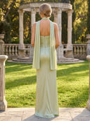 Satin Mermaid Strapless Long Formal Dresses with Scarf
