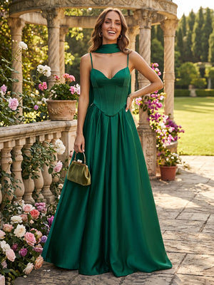 Satin A Line Sweetheat Sleeveless Long Formal Dresses