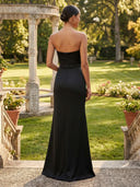 Satin Sheath Mermaid Strapless Long Formal Dresses with Slit