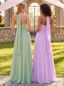 Chiffon A Line Sweetheart Long Strapless Formal Dresses with Scarf
