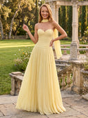 Chiffon A Line Strapless Long Sweetheart Formal Dresses with Scarf