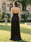 Satin Mermaid V Neck Sleeveless Long Formal Dresses with Slit