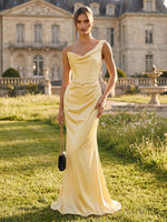 Satin Mermaid One Shoulder Strapless Long Formal Dresses