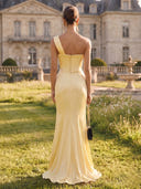 Satin Mermaid One Shoulder Strapless Long Formal Dresses
