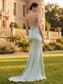 Satin Mermaid Long Strapless Formal Dresses with Slit