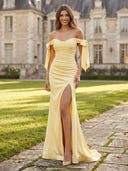 Satin Mermaid Long Strapless Off Shoulder Formal Dresses with Slit