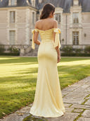 Satin Mermaid Long Strapless Off Shoulder Formal Dresses with Slit