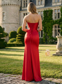 Satin Mermaid Strapless Sleeveless Long Formal Dresses with Slit