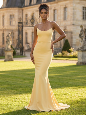 Satin Mermaid Long Strapless Sleeveless Formal Dresses