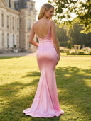 Satin Mermaid Long Spaghetti Straps Formal Dresses