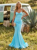 Satin Mermaid Sweetheart Sheath Strapless Long Formal Dresses