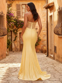 Satin Mermaid Sweetheart Strapless Long Formal Dresses with Slit