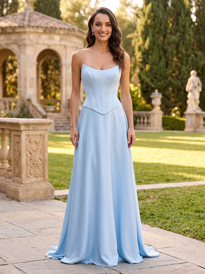 Satin Mermaid Corset Long Strapless Formal Dresses