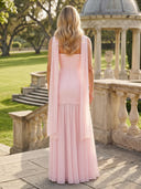 Chiffon Strapless A Line Long Formal Dresses with Scarf