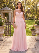 Chiffon A Line Strapless Long Formal Dresses with Scarf