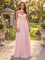 Chiffon A Line Strapless Long Formal Dresses with Scarf