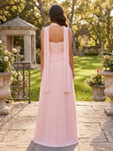 Chiffon A Line Strapless Long Formal Dresses with Scarf