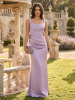 Satin Square Neck A Line Spaghetti Straps Long Formal Dresses