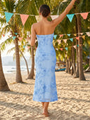 Satin Mermaid Sheath Strapless Tea Length Formal Dresses with Jacquard