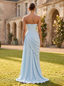 Satin Strapless Mermaid Sheath Long Formal Dresses with Slit