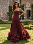Tulle Mermaid Strapless Long Formal Dresses with Flower
