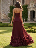 Tulle Mermaid Strapless Long Formal Dresses with Flower