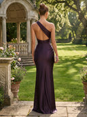 Satin One Shoulder Mermaid Long Formal Dresses with Pleated